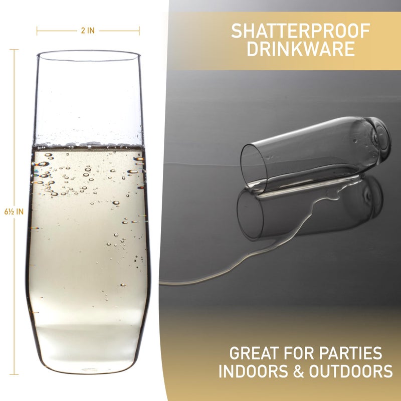 DECO D'Eco Unbreakable Tritan Champagne Flutes, 12 oz (Set of 8) - Shatterproof, Crystal-Clear, BPA-Free Glasses - Cocktail Glasses for Hosting Holiday & New Years Eve Parties - Xmas Must Have Gift Set - Image 5